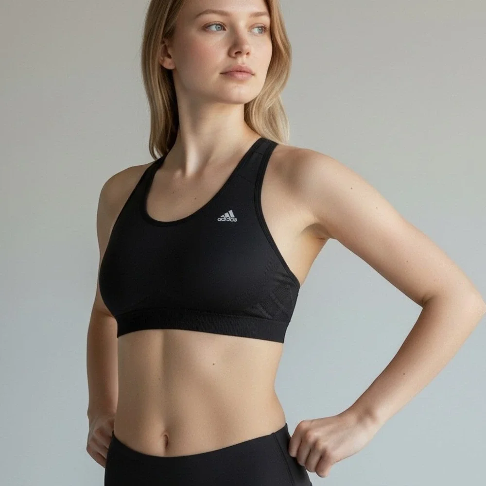 Adidas Sports Bra Womens M Black Good Racerback Seamless Knit Activewear